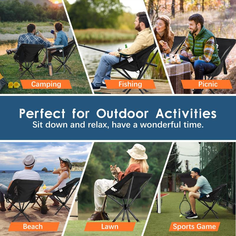 Camping Chairs, Portable Camping Chair with Headrest and Storage Bag, Lightweight Folding Chair for outside Camping, Hiking, Travel, Beach and Sports Foldable Moon Camp Gear XL