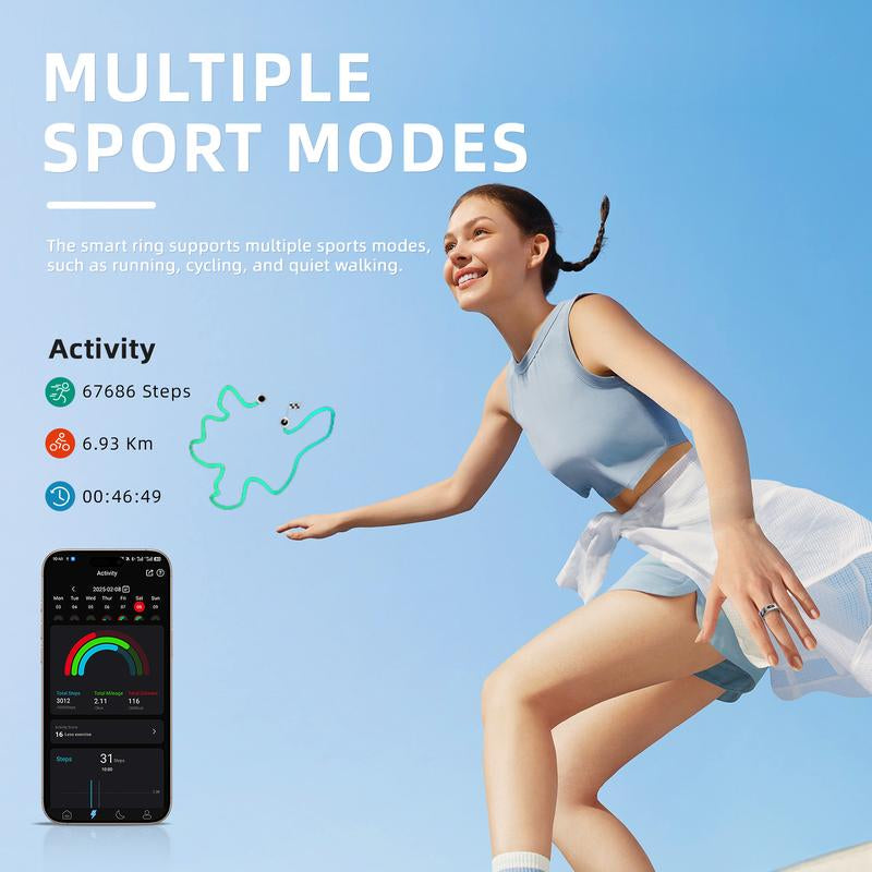 Touch Smart Ring | 24/7 Health Tracking: Heart Rate, Stress, Sleep & Body Temp Wearable Android IOS Navigation Charging Monitor