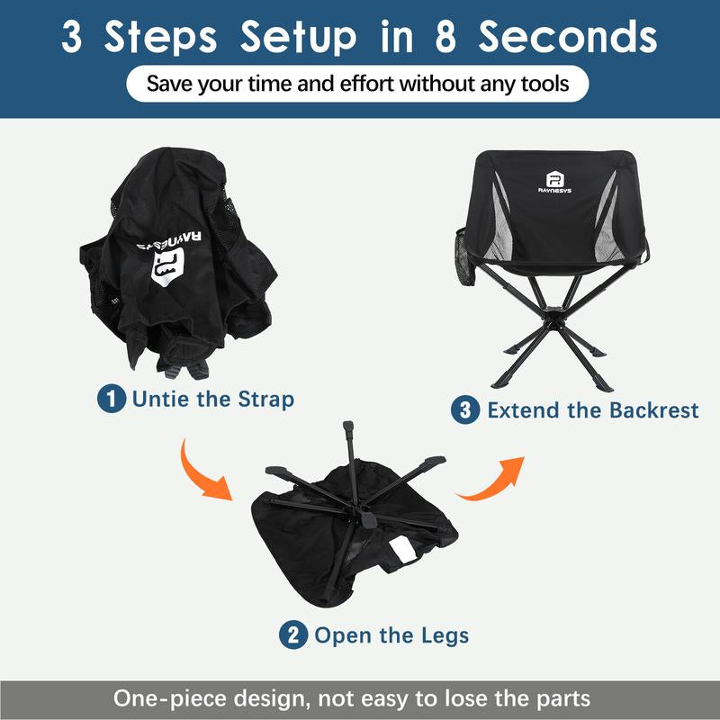 Camping Chairs, Portable Camping Chair with Headrest and Storage Bag, Lightweight Folding Chair for outside Camping, Hiking, Travel, Beach and Sports Foldable Moon Camp Gear XL