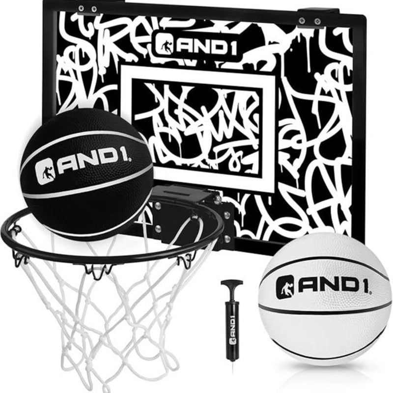 AND1 over the Door Mini Hoop 18"X12" Portable Steel Rim Hoop with 5" Mini Basketball for Indoor Game Set for Children and Adults