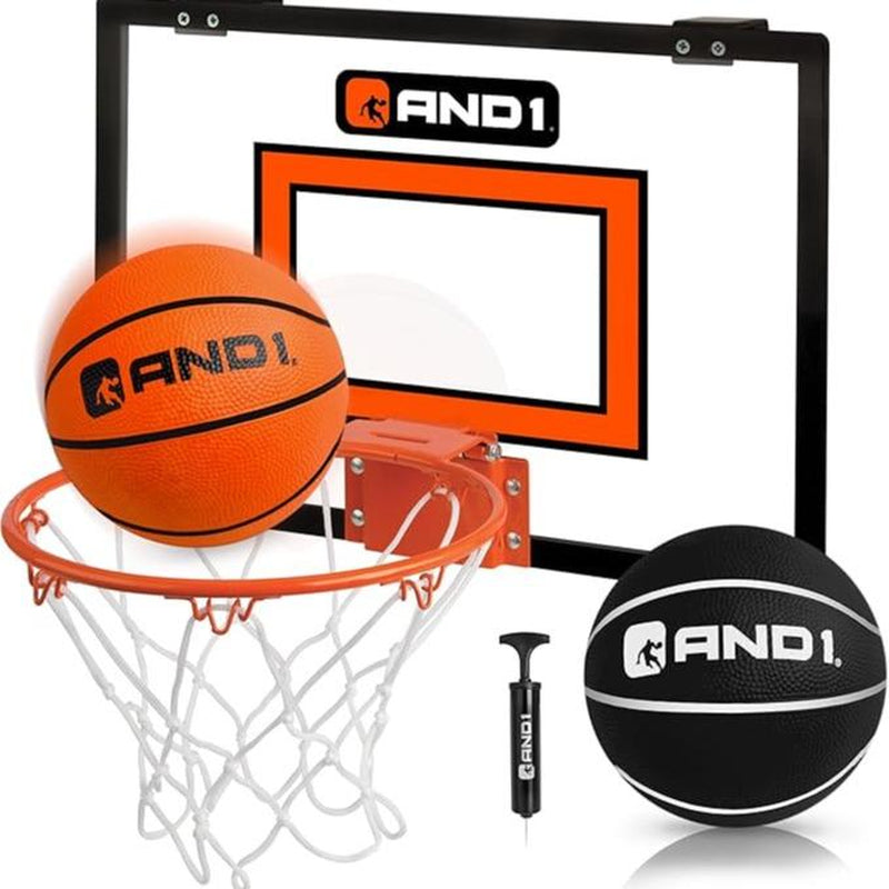 AND1 over the Door Mini Hoop 18"X12" Portable Steel Rim Hoop with 5" Mini Basketball for Indoor Game Set for Children and Adults