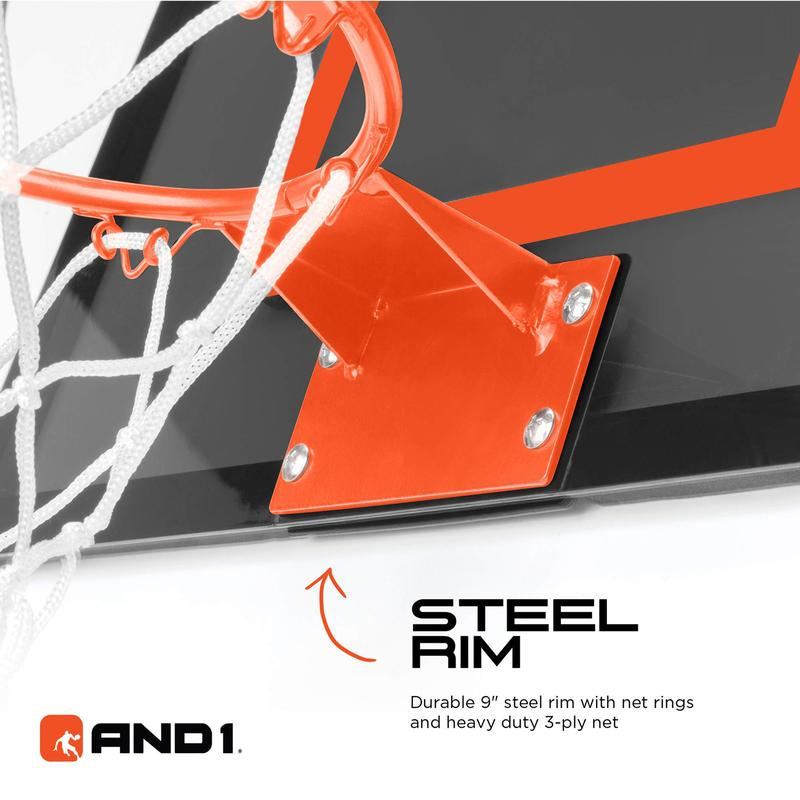 AND1 over the Door Mini Hoop 18"X12" Portable Steel Rim Hoop with 5" Mini Basketball for Indoor Game Set for Children and Adults