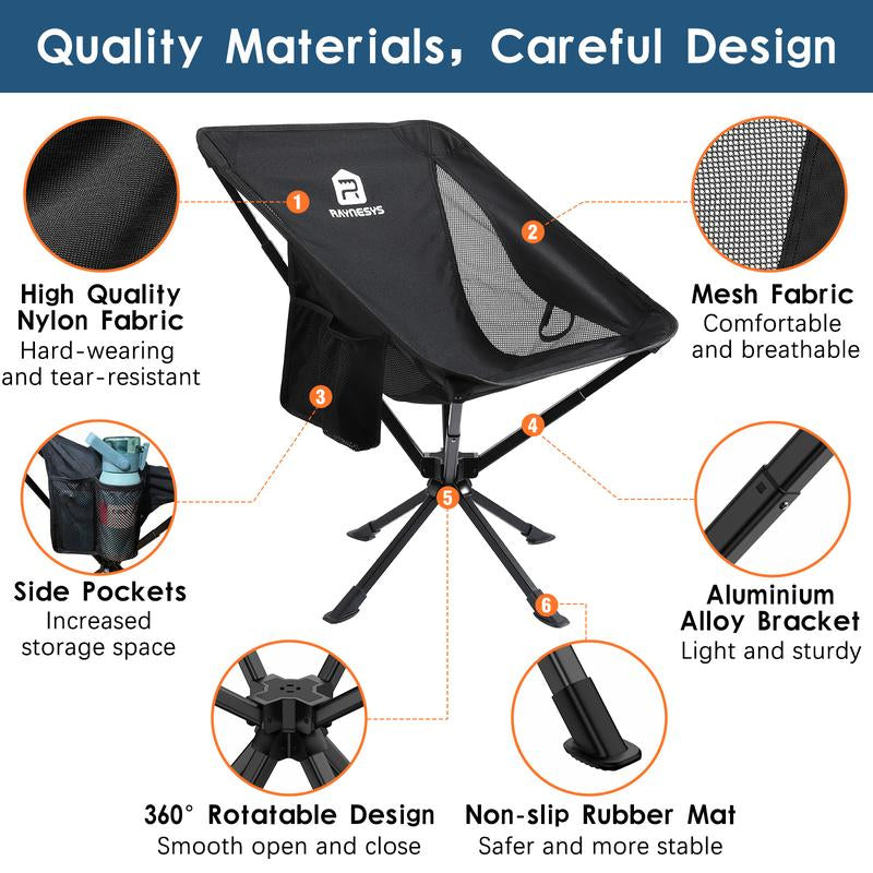 Camping Chairs, Portable Camping Chair with Headrest and Storage Bag, Lightweight Folding Chair for outside Camping, Hiking, Travel, Beach and Sports Foldable Moon Camp Gear XL