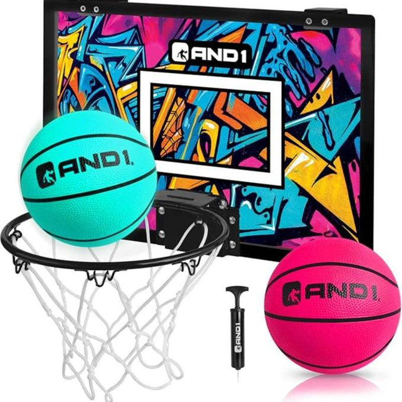 AND1 over the Door Mini Hoop 18"X12" Portable Steel Rim Hoop with 5" Mini Basketball for Indoor Game Set for Children and Adults