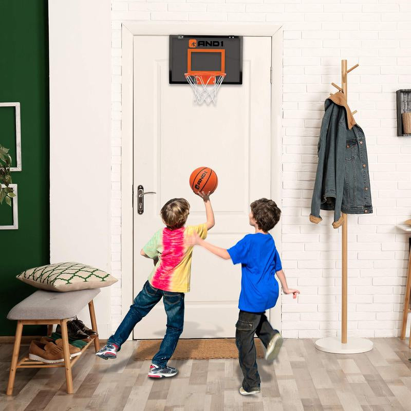 AND1 over the Door Mini Hoop 18"X12" Portable Steel Rim Hoop with 5" Mini Basketball for Indoor Game Set for Children and Adults