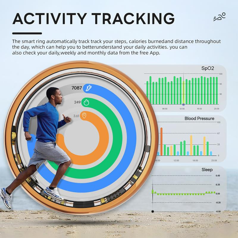Touch Smart Ring | 24/7 Health Tracking: Heart Rate, Stress, Sleep & Body Temp Wearable Android IOS Navigation Charging Monitor