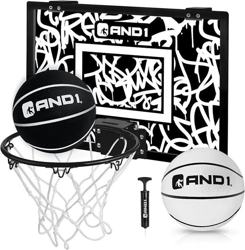 AND1 over the Door Mini Hoop 18"X12" Portable Steel Rim Hoop with 5" Mini Basketball for Indoor Game Set for Children and Adults