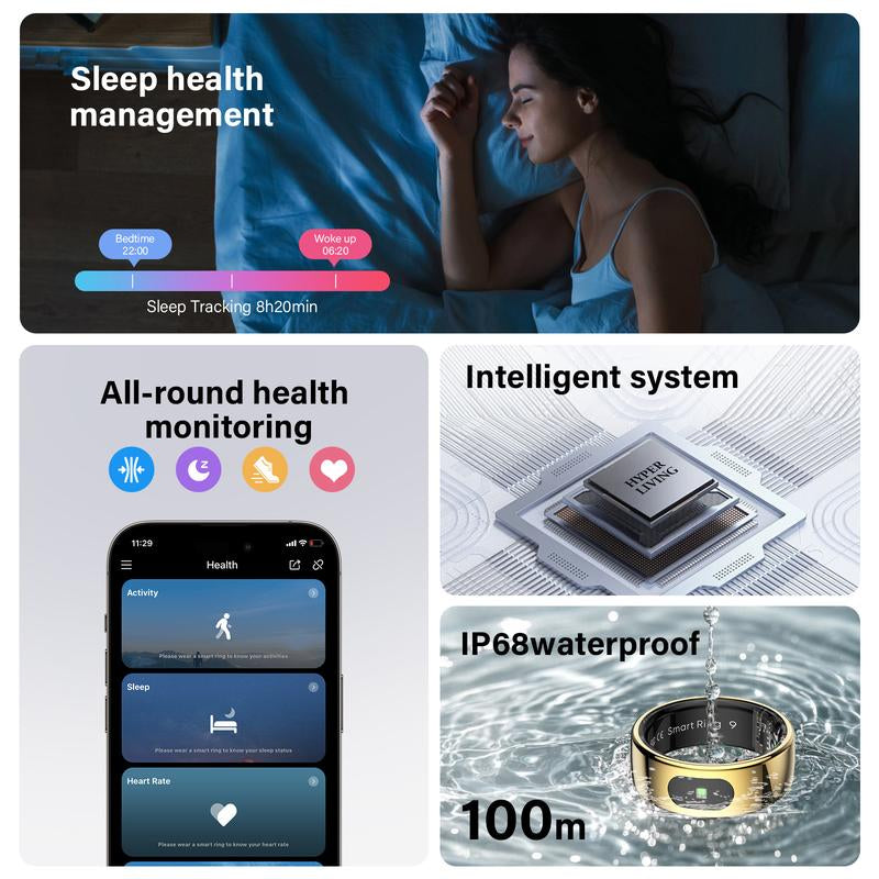 Touch Smart Ring | 24/7 Health Tracking: Heart Rate, Stress, Sleep & Body Temp Wearable Android IOS Navigation Charging Monitor