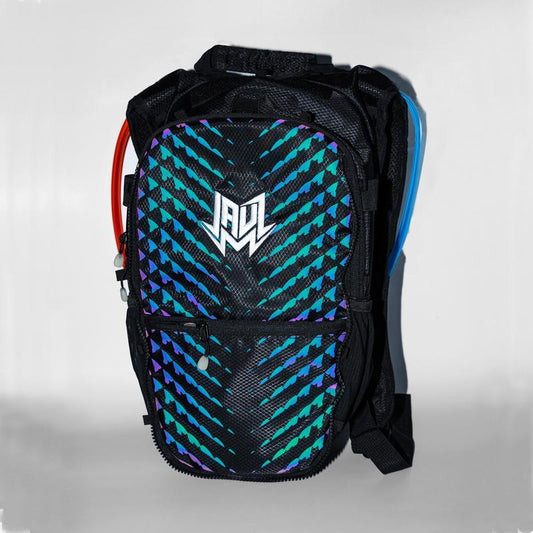 JAUZ X RAVERUNNER - Dual Chamber Hydration Pack - anti Theft Backpack with 3L Water Bladder for Hiking, Festivals - Ideal for Outdoor Activities