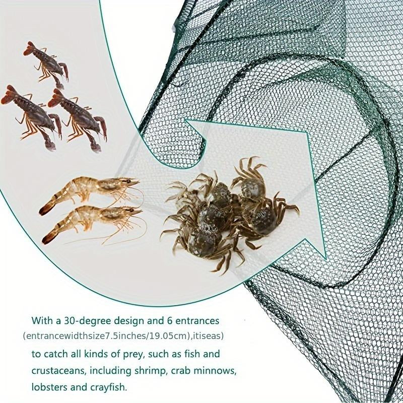 One 4/6/8/10 Hole Foldable Hexagonal Fishing Net - Easily Catch Small Fish, Crawfish, and Crabs with This Portable Fishing Net