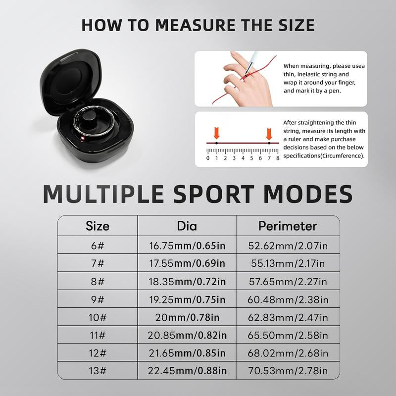Touch Smart Ring | 24/7 Health Tracking: Heart Rate, Stress, Sleep & Body Temp Wearable Android IOS Navigation Charging Monitor