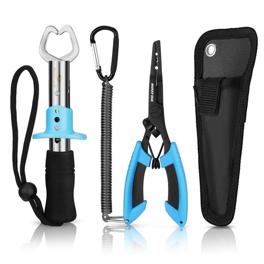 Mossy Oak Fishing Tools Kit - Plier, Fillet Knife, Lip Gripper, Hook Remover, Digital Scale, Line Snip, Fly Retractor, with Sheath Lanyard - Gifts for Men