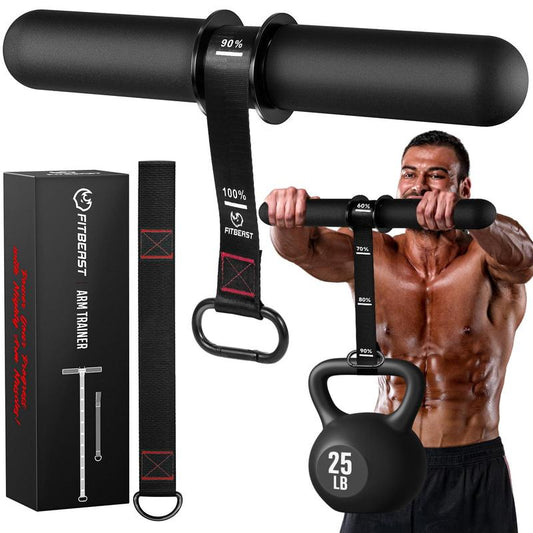 Fitbeast Forearm Strengthener & Wrist Roller with Thickened Handle, Forearm Exerciser with Adjustable Nylon Strap, 220Lbs Capacity - Ideal for Wrist, Forearm, Grip, and Arm Workouts, Grip Strength Trainer, Red and Black