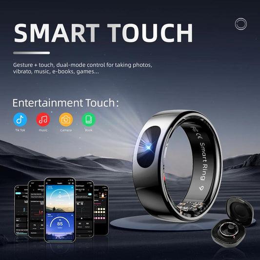 Touch Smart Ring | 24/7 Health Tracking: Heart Rate, Stress, Sleep & Body Temp Wearable Android IOS Navigation Charging Monitor