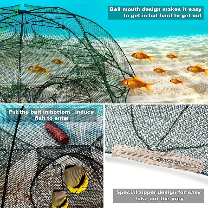 One 4/6/8/10 Hole Foldable Hexagonal Fishing Net - Easily Catch Small Fish, Crawfish, and Crabs with This Portable Fishing Net