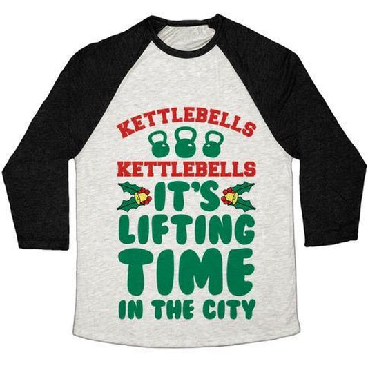 KETTLEBELLS KETTLEBELLS IT'S LIFTING TIME in the CITY UNISEX TRI-BLEND BASEBALL TEE