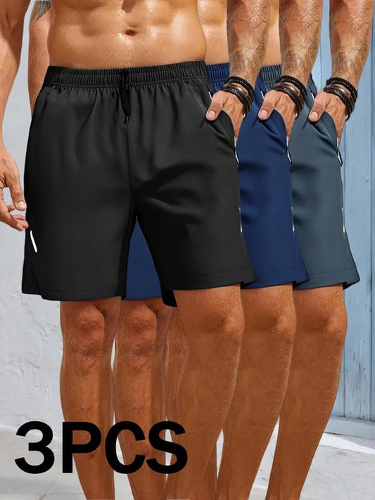 3-Pack Men'S Solid Color Athletic Shorts , Trainning Gym Athletic Sport Shorts Elastic Waistband & Zipper Pockets - Lightweight Breathable Fabric for Tennis, Outdoor Sports & Casual Wear , Tennis Apparel | Stylish Sports Gear | Durable Sportswear