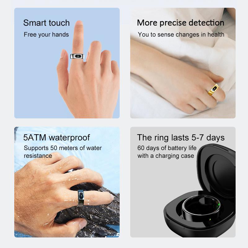 Touch Smart Ring | 24/7 Health Tracking: Heart Rate, Stress, Sleep & Body Temp Wearable Android IOS Navigation Charging Monitor