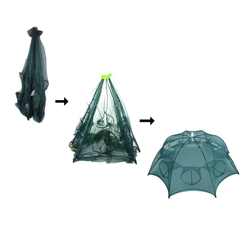 One 4/6/8/10 Hole Foldable Hexagonal Fishing Net - Easily Catch Small Fish, Crawfish, and Crabs with This Portable Fishing Net